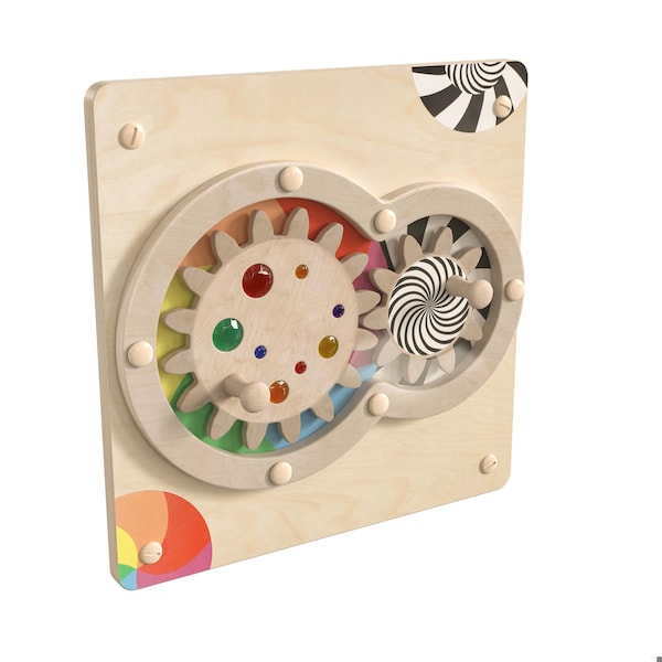 Flash Furniture Bright Beginnings Commercial Grade STEAM Wall Activity Board with Natural Finish and Multicolor Accents, Turning Gears MK-ME14719-GG - main
